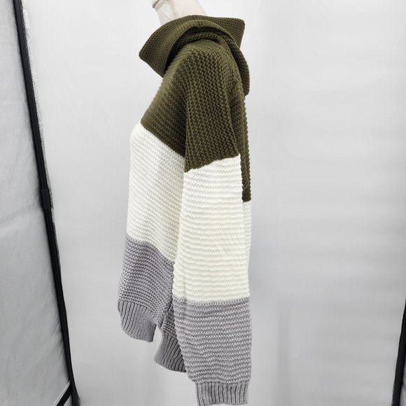 Casual Loose Fit Chunky Knit  Color Block Turtleneck Sweater L NWT - Picture 6 of 10
